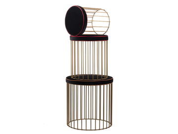 CAGE 04 SET - Upholstered round brass pouf by Il Bronzetto - view 2